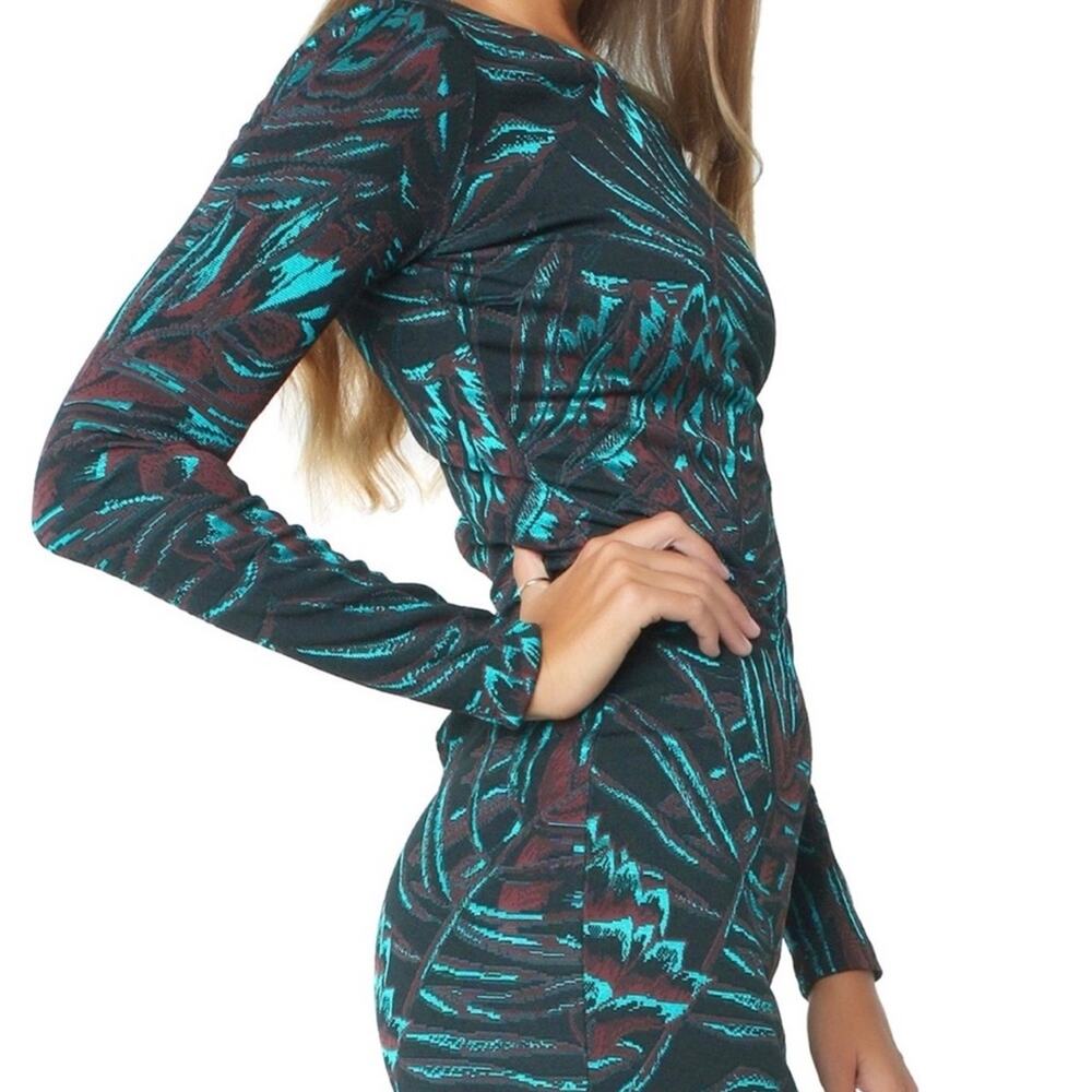 Mara Hoffman Herbarium Jacquard Fitted Long Sleeve Dress in Teal Multi